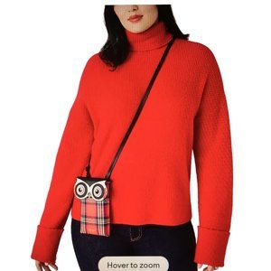 Kate Spade Owl Phone Crossbody Bag Blinx Red Plaid Coated Canvas NEW